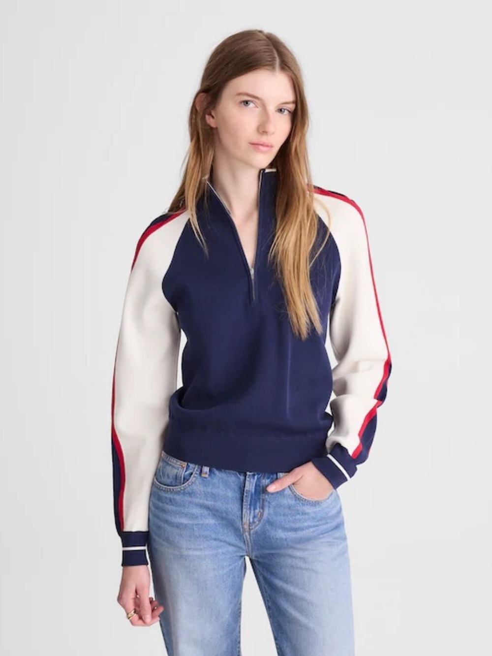 NWT Madewell Colorblocked Quarter-Zip Raglan Sweater, NZ313, Size XL